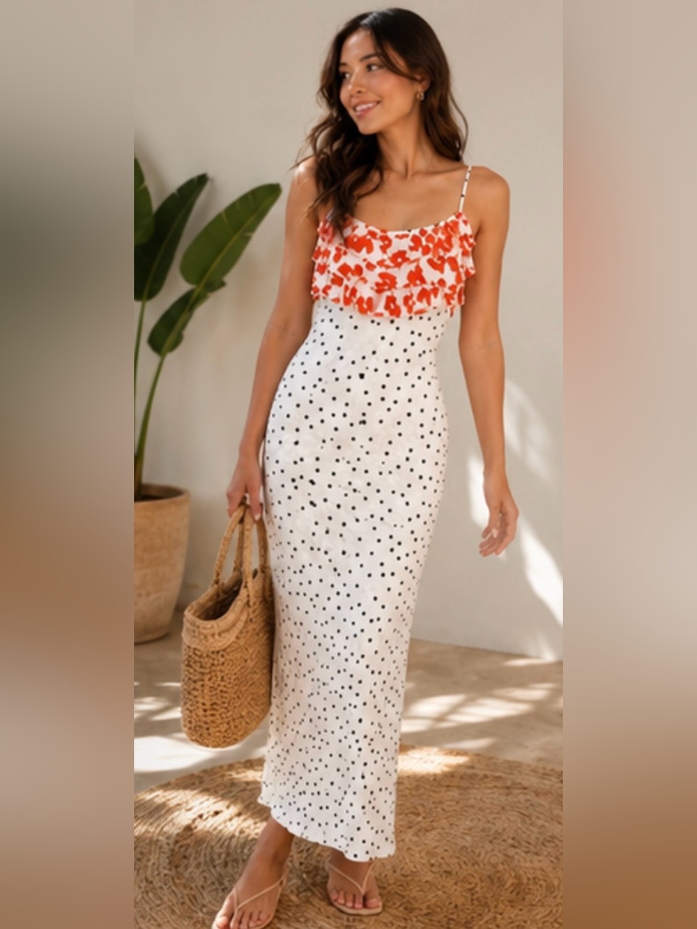RIXO x Target Polka Dot Sleeveless Ruffle Slip Dress Size Large